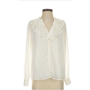 J Crew Factory Sheer Ruffle Top Clip Dot Button Up Size Small